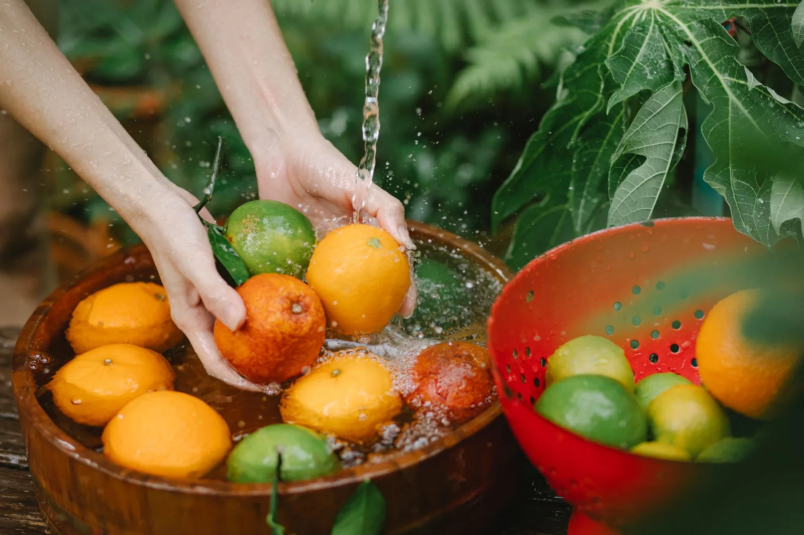 Người phụ nữ châu Á rửa hoa quả tươi trước khi bảo quản