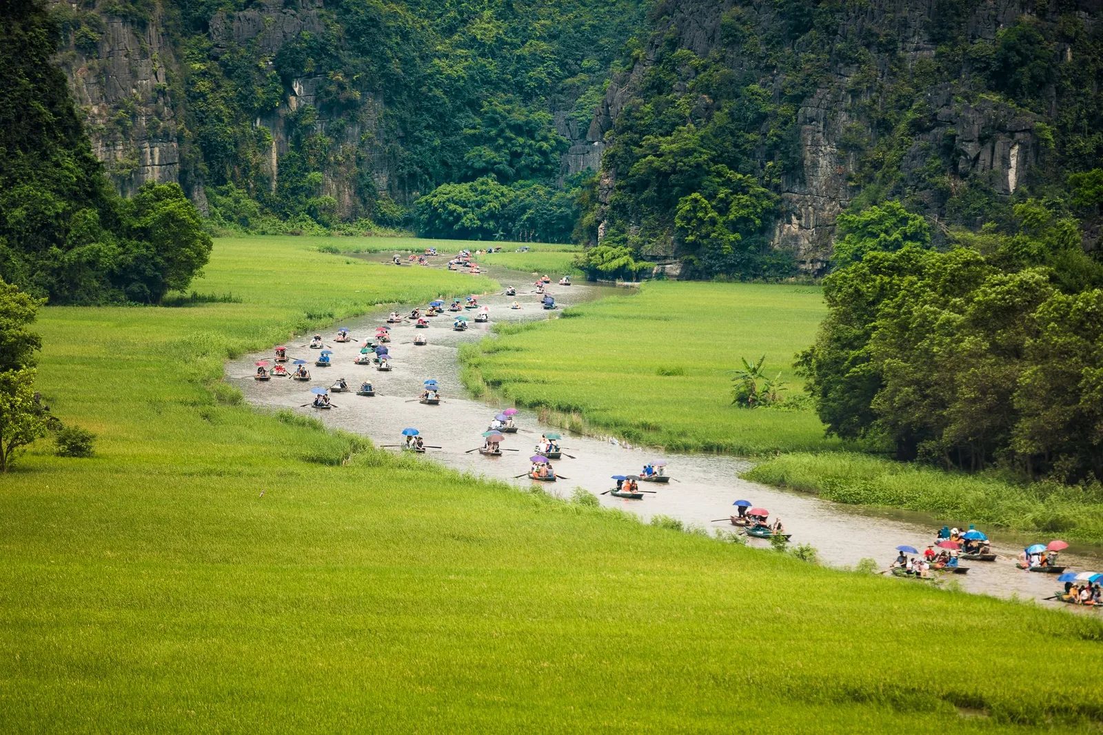 Thuyền tham quan giữa núi đá vôi Ninh Bình
