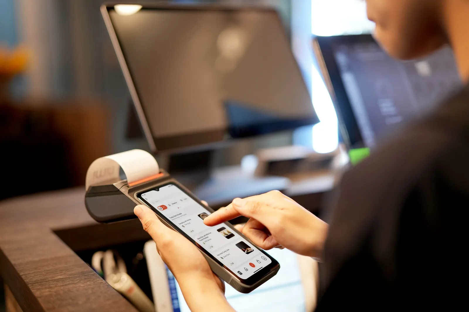 Du khách châu Á xác nhận giờ trả phòng trên điện thoại