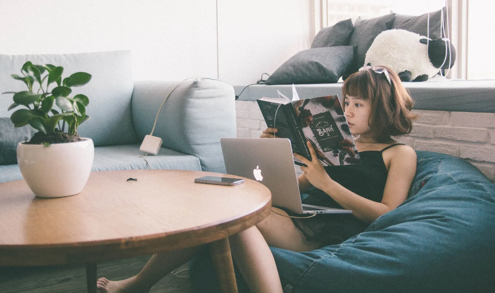 Chủ homestay kiểm tra tình hình đặt phòng trên máy tính